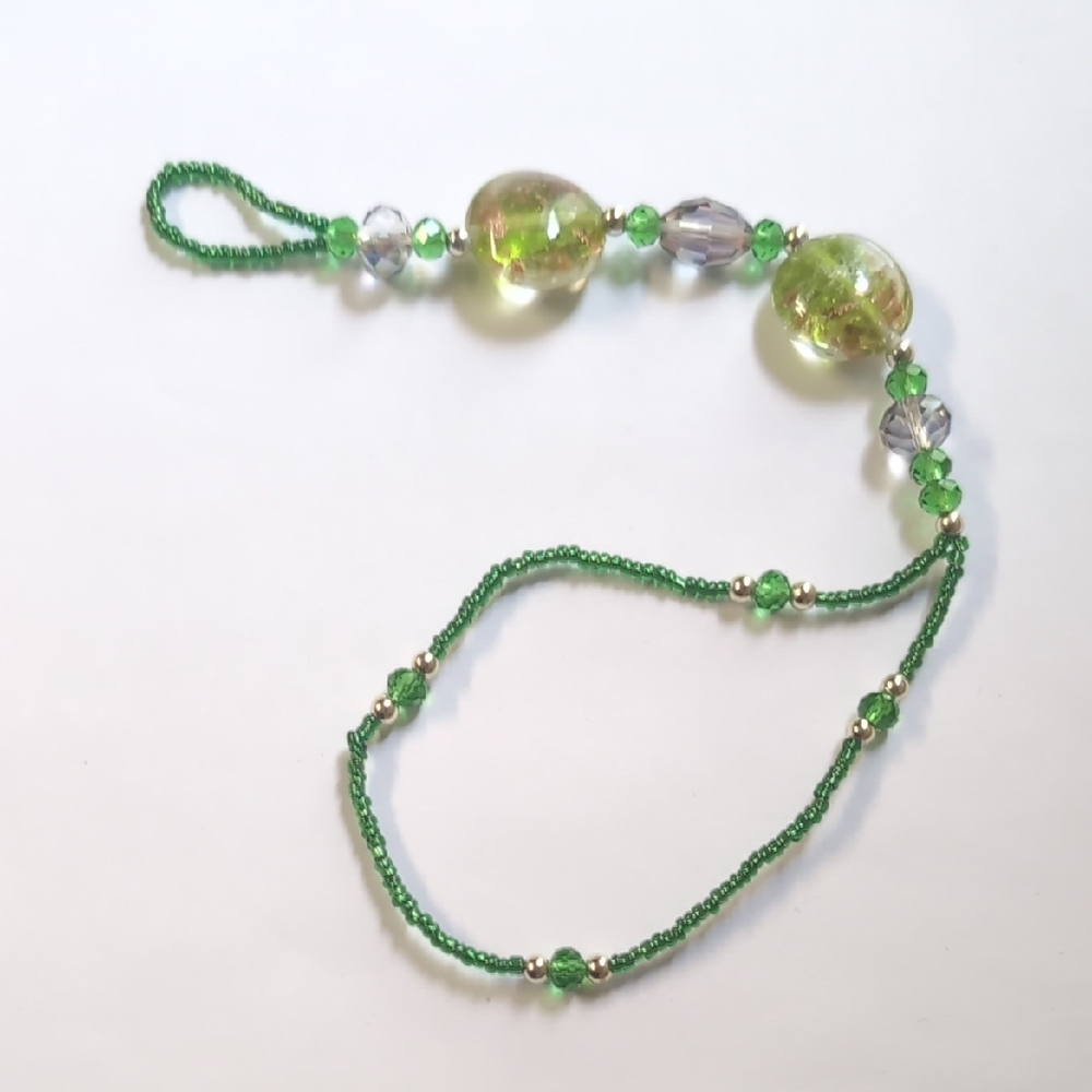 Green and‎ Yellow Beaded Bracelet with Braided Cord